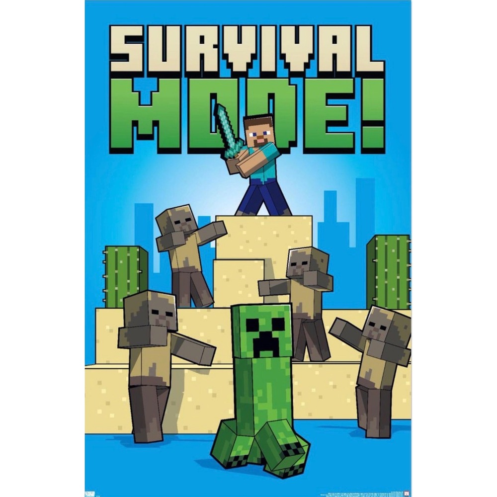 Minecraft Survival Mode Wall Poster‎ 22.375 x 34 Steve Creeper RP23159 New